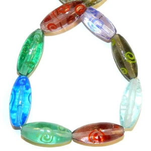 G1434 Assorted Multi-Color Tapered Oval 22mm - 26mm Lampwork Glass Bead 15" - Picture 1 of 3