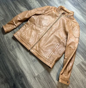 EMANUAL UNGARO Mens XL Brown Lambskin Leather Bomber Jacket Zip - Picture 1 of 16