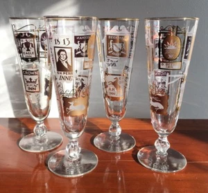 Gold and White Retro Pilsners/Parfait Glasses Taverns/Inns Signage Set of Four - Picture 1 of 3