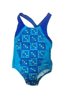 Speedo Girls Blue Patterned One-Piece Swimsuit Size 5 Nylon/Spandex Racerback De - Picture 1 of 5