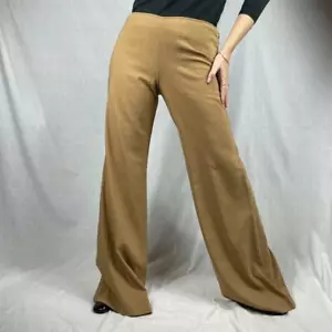 Gaultier Femme mid-rise camel/tan brown wide leg trousers wool uk 10 tag new vtg - Picture 1 of 4