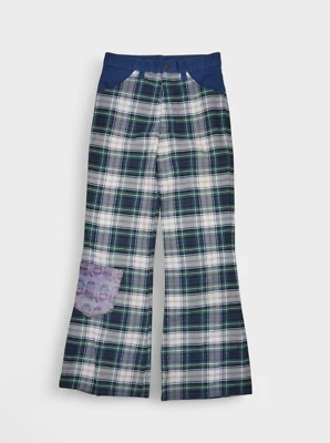 Calça Flare Vintage Feminina 26x28 Tartan Xadrez Bootcut Reparada Anos 80 Perna Larga - Imagem 1 de 4