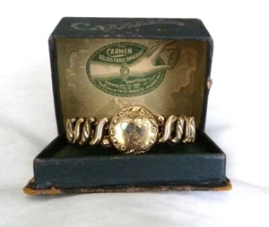 ANTIQUE VINTAGE IN BOX CARMEN DF BIGGS GOLD FILLED SWEETHEART EXPANSION BRACELET - Picture 1 of 14