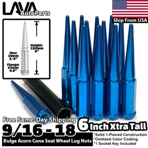 32x 6" Blue 9/16-18 Spike Lug Nuts + Socket Fit 1994-2011 Dodge Ram2500 Ram3500 - Picture 1 of 6