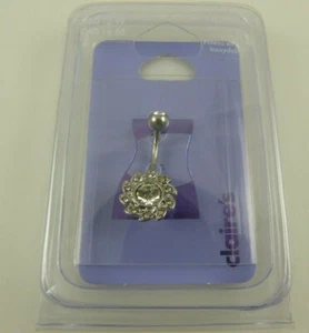 crystal clear belly button ring, piercing, body jewelry sunburst circle round su - Picture 1 of 6