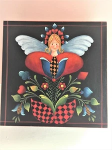 CAJA de baratijas de madera de ángel de Navidad. Alas de corazón y flores pintadas a mano - Imagen 1 de 5