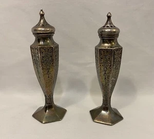 VINTAGE 1926 W.B. MFG CO. SILVERPLATED TALL SALT & PEPPER SHAKER 2880 RARE - Picture 1 of 4