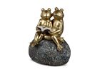 Dekofigur Froschpaar auf Stein gold 13x16cm Skulptur Frogs Frsche 
