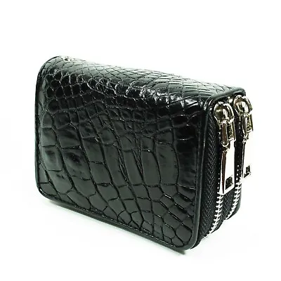Real Black Crocodile Leather Skin Women Double Zipper Mini Clutch Wallet Purse. • 52.49€