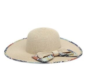 ATOSA Wide Brim Straw Hat for Women Adjustable Straw Natural Color Panama Prints