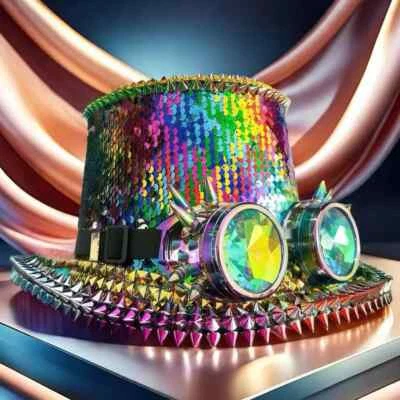 Gafas de lentejuelas de lujo festival sombrero de copa mascarada hechas a mano poliéster steampunk Foto 1 de 4