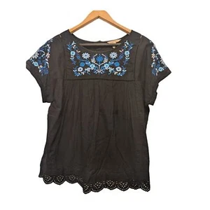 Rebecca Taylor Folk Garden mit Blumenmuster bestickte Öse Bauer Top Größe 8 schwarz - Bild 1 von 6