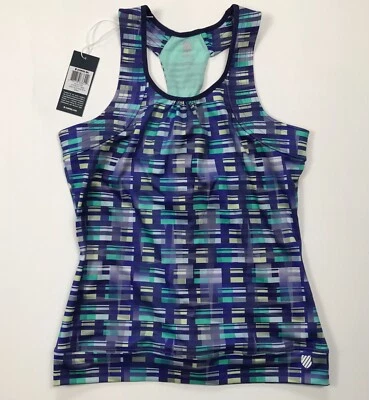 K SWISS Eternity Tank Top Womens Small Blue Multi Draped Wrap Slit Back NWT - Image 1 of 4