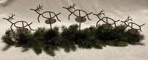 Large 24” Metal 5 Reindeer Candle Holder w/ Artificial Pine - Picture 1 of 5