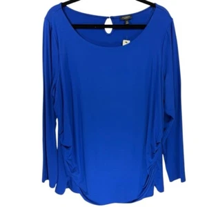 NWT Talbots Ruched Sides Keyhole Back Long Sleeve Blouse Top Blue 2XP - Picture 1 of 10
