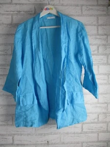 Unbranded jacket blazer blue 100% linen italian design 3/4 sleeves open front - Picture 1 of 8