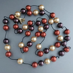 Multi-Color Long Beaded Necklace Bob Mackie Faux Pearls Rust Purple Knotted 35” - Picture 1 of 8