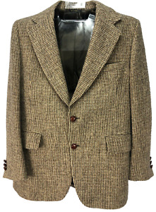 HARRIS TWEED LORD TAYLOR Sport Coat Blazer Jacket Brown Tan Leather Knot Buttons