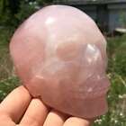 1.5Lb Natural Rose Quartz Skull Pink Quartz Crystal Stone Skull Reiki Healing