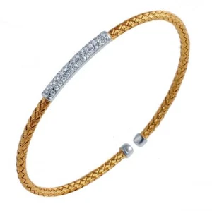 Charles Garnier "Nardini" Gold-Plated Sterling Silver Woven CZ Bar Cuff Bracelet - Picture 1 of 1