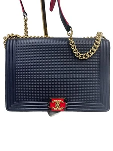 Authentic Chanel Navy Blue Limited Edition Boy Flap Large New Cube Shoulder Bag - Picture 1 of 24