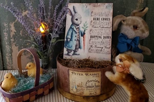LETRERO DE CANCIÓN PRIMITIVO SHABBY VINTAGE ESTILO FOLK AQUÍ VIENE CONEJITO DE PASCUA - Imagen 1 de 12