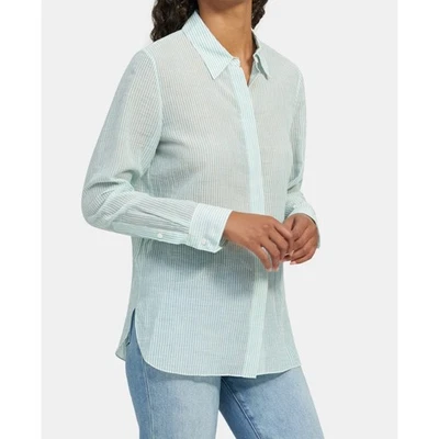 THEORY зеленый белый прямой рубашка органический хлопок полоски на пуговицах длинным рукавом S - Изображение 1 из 4