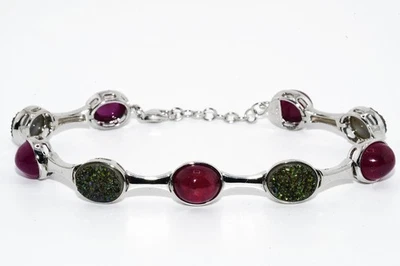 $800 .925 Sterling Silver 35.50CT Natural Red Ruby & Geode Tennis Bracelet - Image 1 of 4