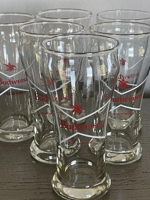 Lot Of 6 VINTAGE BUDWEISER Small 5 1/4" Pilsner Glasses “KING OF BEERS” Libbey? - Image 1 of 2