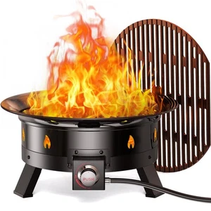 Large Propane Fire Pit 24 Inch, Gas Fire Pit with Grill Grate, Folding Legs, ... - Picture 1 of 7