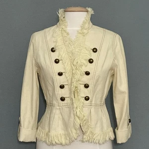 Steampunk Military Women Jacket 6P Ivory Ruffle Fringe Metallic Button Festival - Picture 1 of 13
