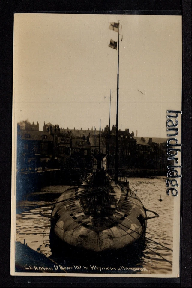 Weymouth - German Uboat 107 in Harbour  - real photographic postcard - Image 1 of 1