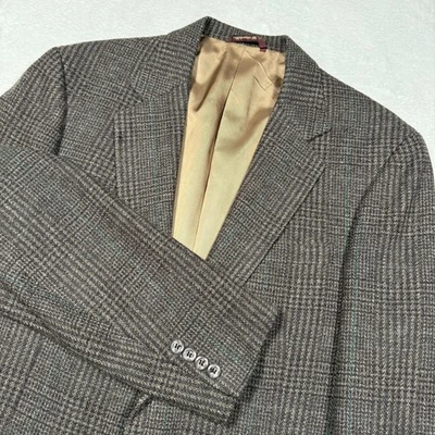 Cricketeer Sport Coat Mens 44R Brown Gray Glen Plaid Blue Overcheck 2 Button - Image 1 of 4