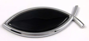 Jesus Fish with Black Insert Car bike Auto Chrome Emblem Decal Sticker UNIQUE - Imagen 1 de 2