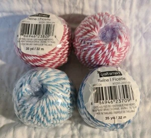 (4) Craft Smart 35 yards / 32 m twine (2) blue and white (2) red and white - Picture 1 of 10