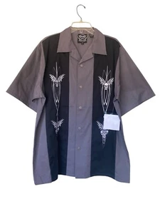 Hard Chrome Men's Biker Gray Black Skull Short Sleeve Snap Down Shirt Sz XL - Picture 1 of 6