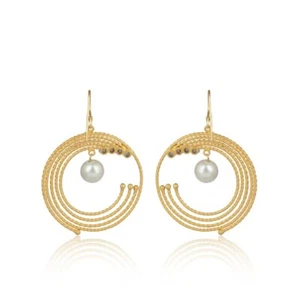 Unique Design Charming Earrings in Gold Plated With Pearl For Party Wear Jewelry - Picture 1 of 5