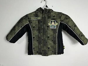 Disney Mickey Mouse Snowboarding Hooded Puffer Jacket Toddler 4T Black Yellow - Picture 1 of 15