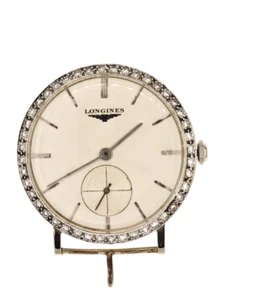 LONGINES 18K MASSIV WEISSGOLD DIAMANT ZIFFERBLATT ANHÄNGER UHR HANDLAUF - Bild 1 von 10
