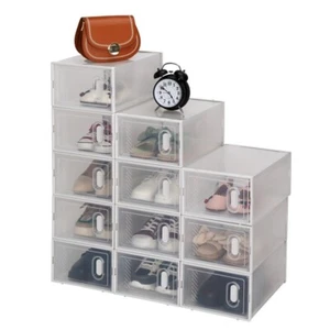 12 PCS Foldable Plastic Transparent Shoe Box Storage Clear Organizer Stackable - Picture 1 of 10