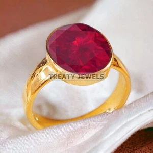 Ruby Oval Cut With 925 Sterling Silver Gold Plated Ring For Men's #A538 - Picture 1 of 6