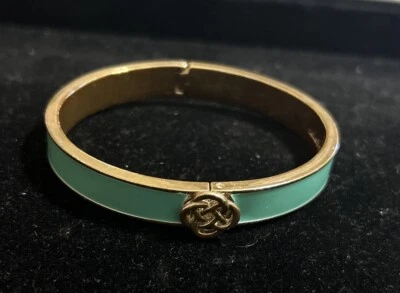 Stella & Dot Turquoise Teal Silver Tone Lindsay Bangle Bracelet With Celtic Knot - Image 1 of 4
