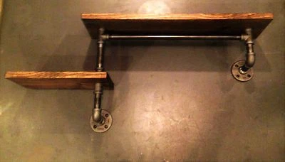 HOME DECOR AND SUCH Industrial Rustic Urban 2 Tier Pipe Shelf (Pick your own stain)(1x6 or 1x8)