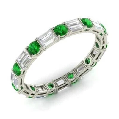 Anillo de compromiso de diamantes esmeralda natural de 1,96 quilates de oro blanco de 14 quilates corte redondo talla 7 Foto 1 de 4