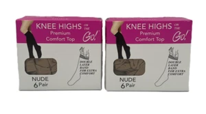 2-pack of 6 - On The Go! Women's Nylon Opaque Knee High Stockings Nude, One Size - Picture 1 of 2