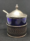 VINTAGE STERLING SILVER WEBSTER COBALT MUSTARD POT & SPOON .