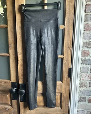 SPANX Women's Size XSmall Faux Black Leather Leggings Pants Stretch Casual - Image 1 of 4