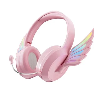 Auriculares inalámbricos láser alas de ángel para niños micrófono rosa luces LED Bluetooth - Imagen 1 de 11