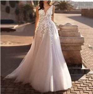 Soft Tulle Bridal Ball Gown Sleeveless Wedding Dress Luxury Lace ( Pack of 2 ) - Picture 1 of 4