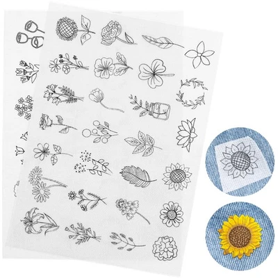  2 Sheets Water Soluble Hand Embroidery Patterns Template Transfer Accessories - Image 1 of 4